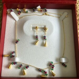 14k gold Necklace - bracelet and earring set